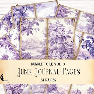 Paars digitaal toile-papier voor junkjournals, afdrukbare ephemera, Franse Toile de Jouy, Shabby Chic Lavendel Chinoiserie Digitaal Scrapbook