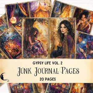 Kit de diario basura Gypsy Life, papel digital imprimible, efímera bohemia vintage, suministros coloridos para álbumes de recortes, adivina bohemia de acuarela