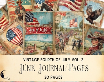 Vintage Fourth of July Junk Journal, Printable Patriotic Ephemera, Americana Red White and Blue Scrapbook Supplies, Digital USA Paper Crafts
