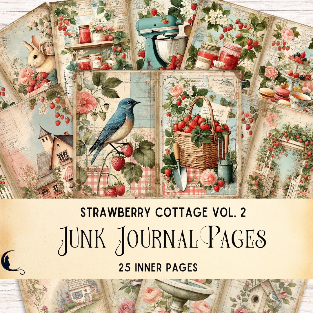 Strawberry Cottage Junk Journal Pages, Vintage Cottagecore Ephemera ...