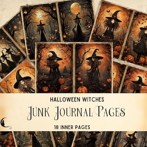 Vintage Halloween Witch Junk Journal, Book of Shadows, Junk Journal Kit, Paper Crafts Scrapbooking, Halloween Ephemera, Digital Grimoire