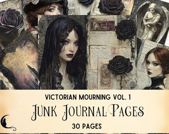 Black Roses Junk Journal Gothic Victorian Mourning Widow Printable Scrapbook Vintage Collage Ephemera Dark Romance Aesthetic Craft Supply
