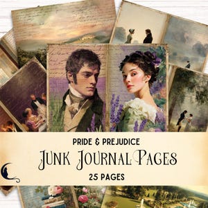Jane Austen Junk Journal Kit, digitale afdrukbare pagina's Pride & Prejudice Ephemera, romantische regentschap Revival historische DIY plakboekbenodigdheden