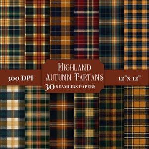 Seamless Highland Autumn Tartan Plaid Digital Paper, Printable Patterns for Scrapbooking, Junk Journals, Crafting, Cards and DIY Projects