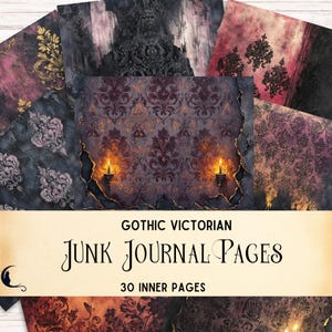 Gothic Victorian Background Paper, Digital Scrapbook Printable Ephemera Vintage Junk Journal Kit Dark Aesthetic Damask Floral Craft Supplies