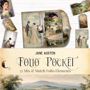 Kit de diario basura de Jane Austen, efímeras de bolsillo vintage imprimibles, folio plegable, estilo romántico de la Regencia, etiquetas únicas para scrapbooking
