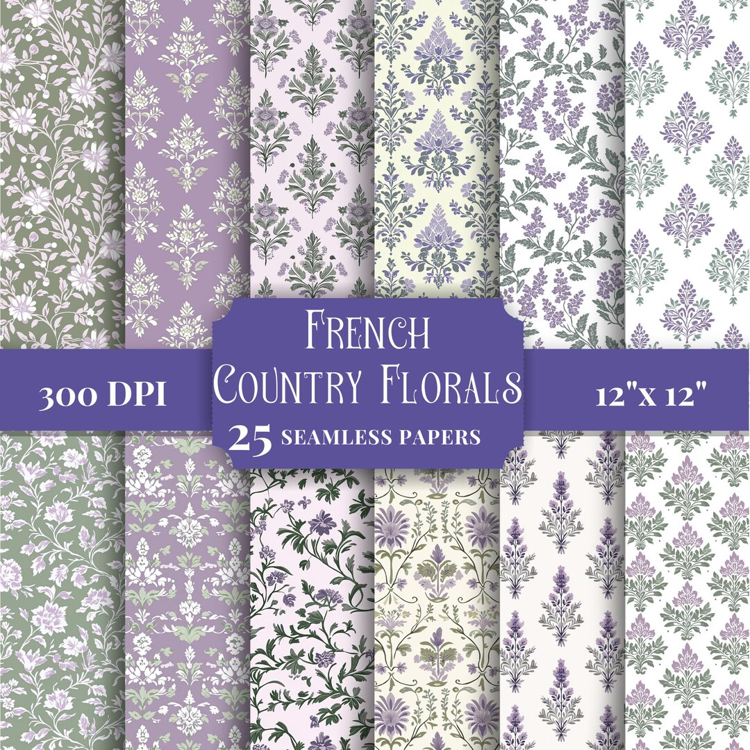 French Country Floral Digital Paper, Seamless Patterns, Printable ...