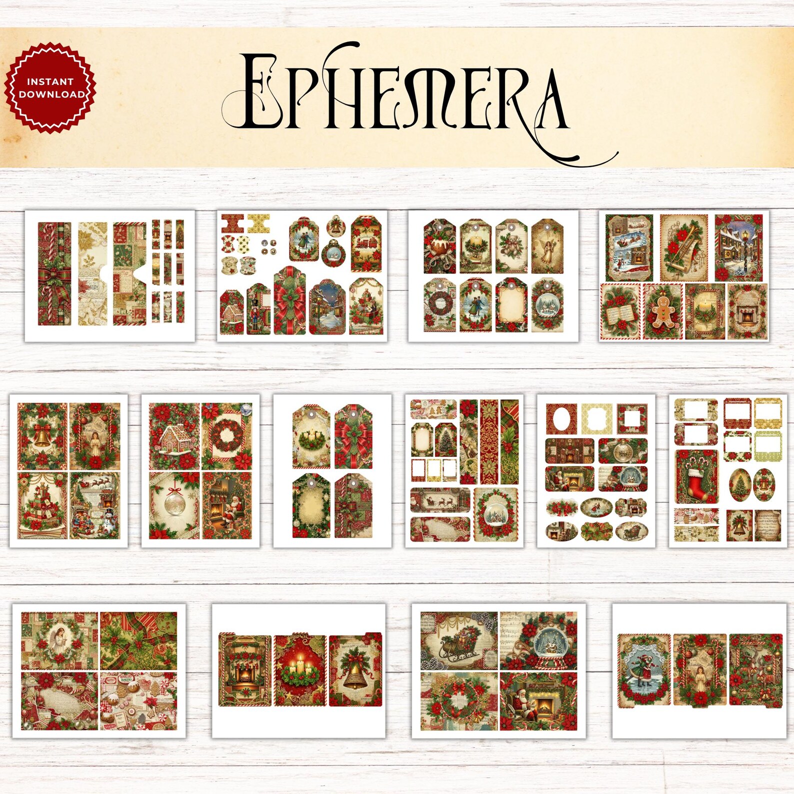 Nostalgic Christmas Collage Junk Journal Ephemera Kit, Printable ...