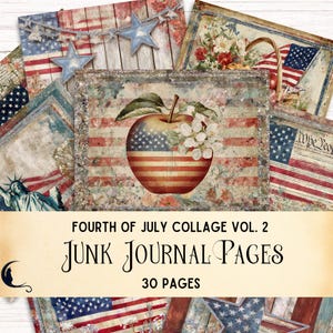 Vintage Fourth of July Collage Junk Journal, Printable Patriotic Ephemera Americana Red White & Blue Scrapbook Supplies USA Paper Crafts DIY