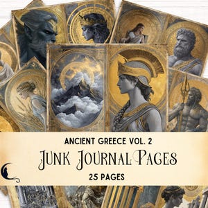 Kit de journal indésirable de la Grèce antique, papier de scrapbooking dieux et déesses de la mythologie grecque imprimable, éphémères historiques, fournitures de bricolage uniques