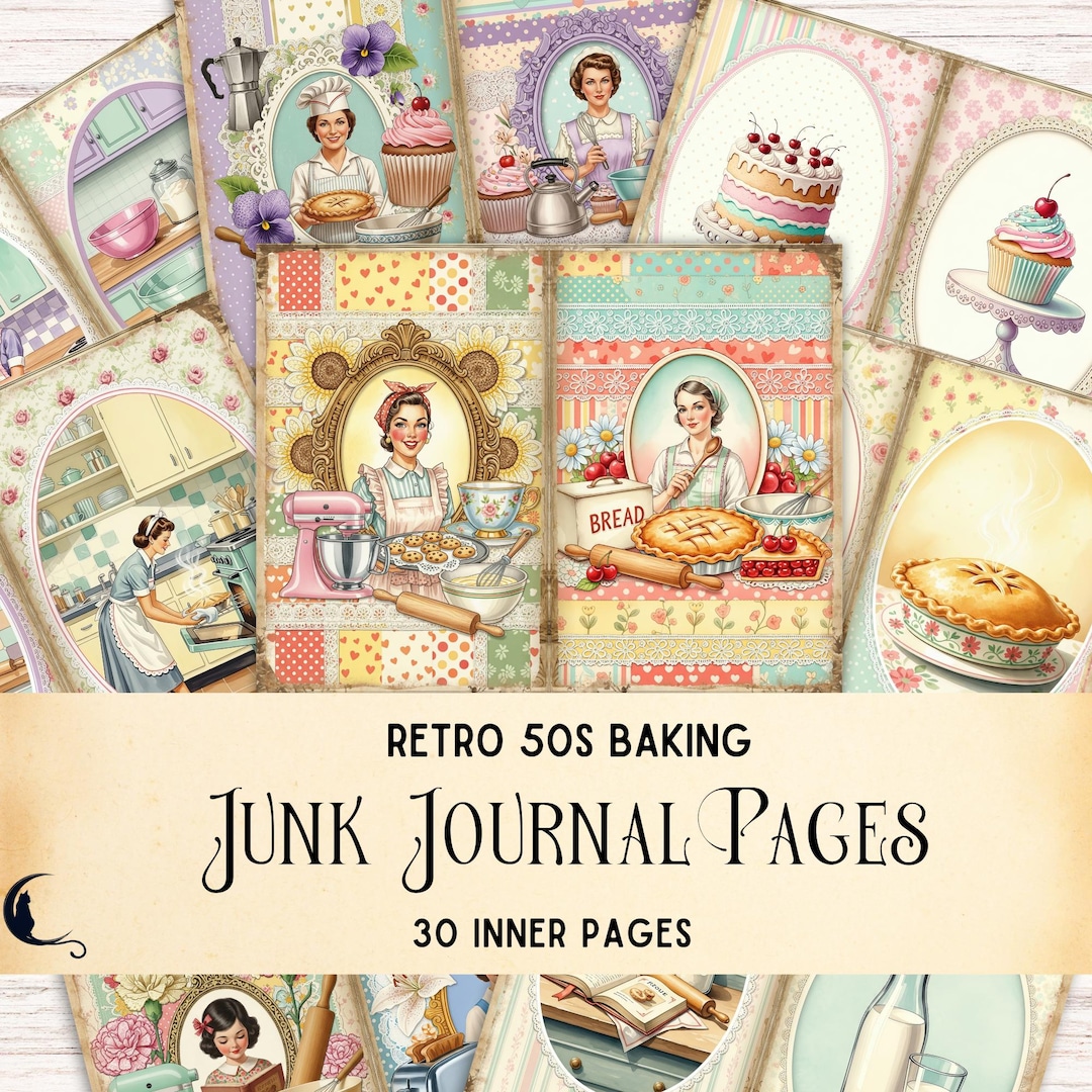 Retro 50s Baking Junk Journal Kit, 1950s Kitchen Scrapbook Pages ...