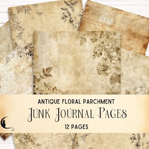 Antieke bloemen perkament ongewenste dagboekpagina's vintage papier leeftijd noodlijdende afdrukbare achtergrond oude vervaagde script textuur horizontale plakboek