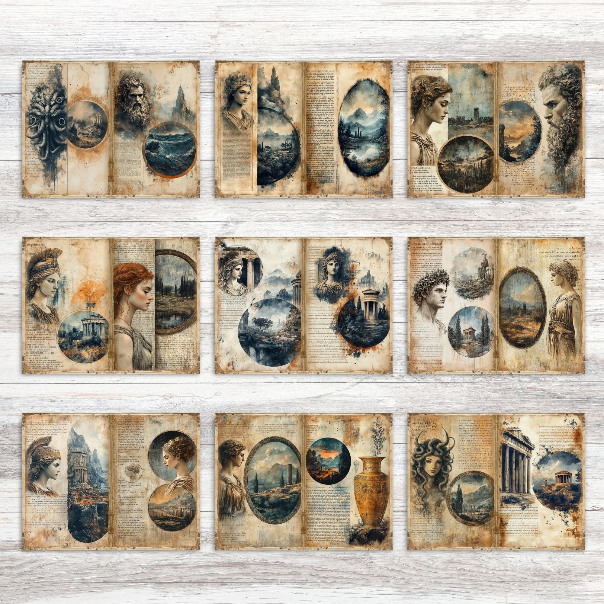 Ancient Greek Mythology Junk Journal Pages, Digital Collage Sheets ...