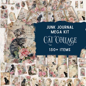Kit de journal de bord de collage de chats | Papier journal indésirable pour chatons | Folio pliable | Kit folio | Éphémères vintage | Ephémères pour chats | PDF JPEG | Pivoine