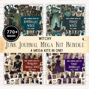 Lot de kits de journal indésirable sorcière, éphémères sorcière apothicaire, pochette folio imprimable, grimoire numérique, sorcellerie d'Halloween fournitures de création manuelle