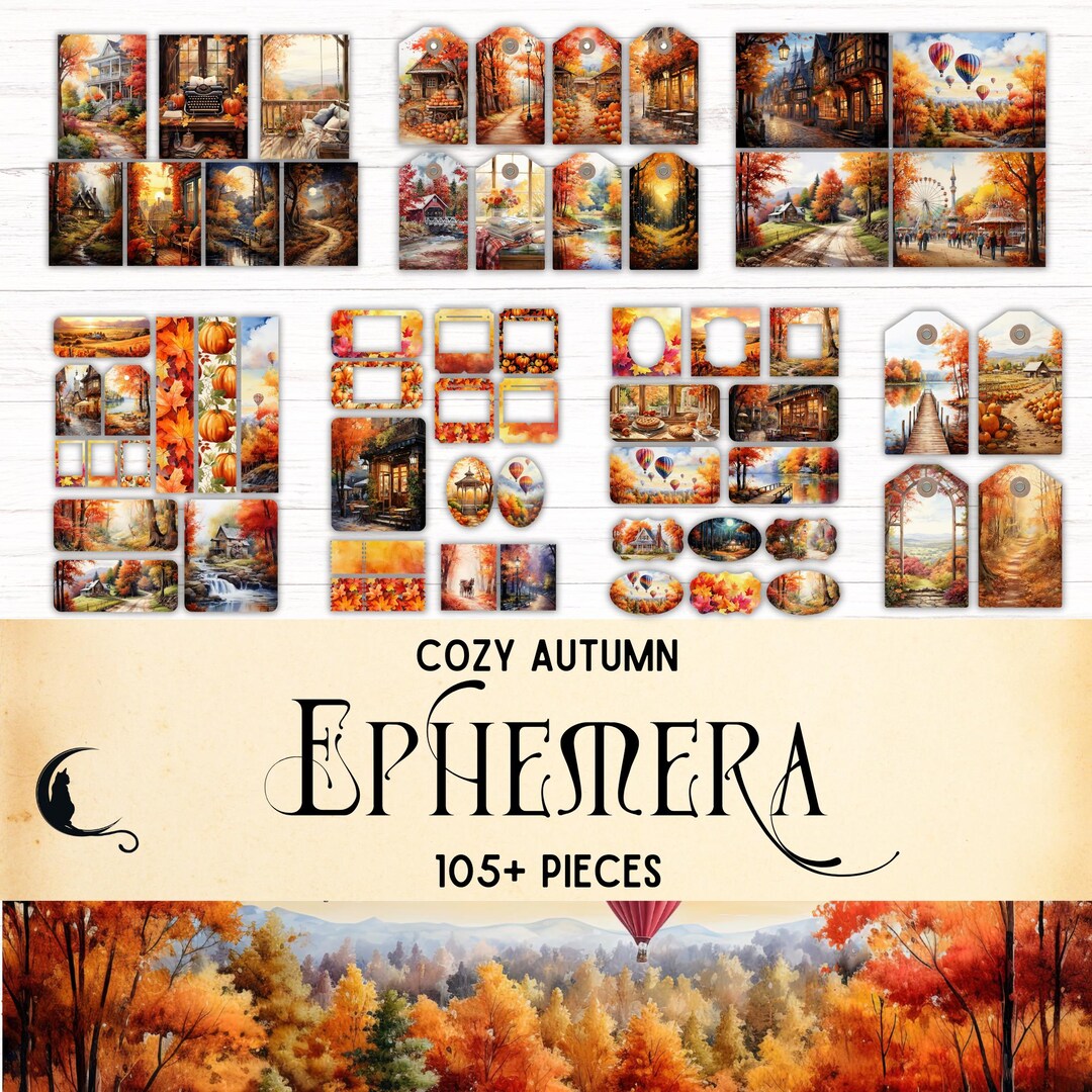 Cozy Autumn Junk Journal Ephemera Kit, Printable Vintage Autumn ...