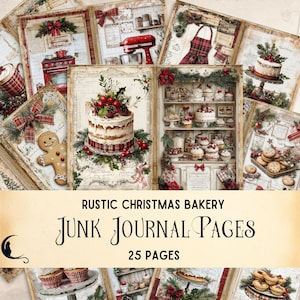 Rustic Christmas Baking Junk Journal Pages, Holiday Bakery Printable, Festive Scrapbook, Collage Sheet, Vintage Christmas Tartan Ephemera