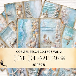 Coastal Beach Junk Journal Pages, Ocean Printable Pages, Nautical Scrapbook, Vintage Coastal Themed Digital Papers, Collage Sheets PDF JPG