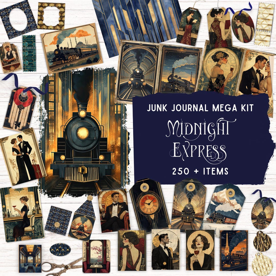 Midnight Express Junk Journal Kit, Printable Folio Pocket, Vintage Rail ...