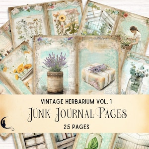 kit de carnet vintage herbier, pages botaniques imprimables, album d'apothicaire numérique, éphémères à base de plantes, fournitures de bricolage shabby chic