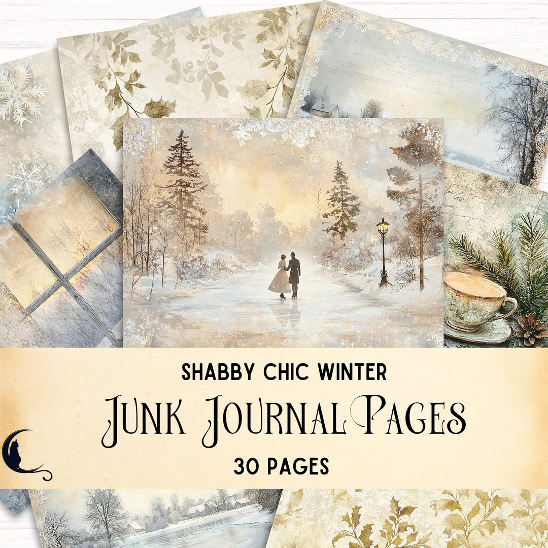 Shabby Chic Winter Junk Journal Background Pages, Vintage Printable ...