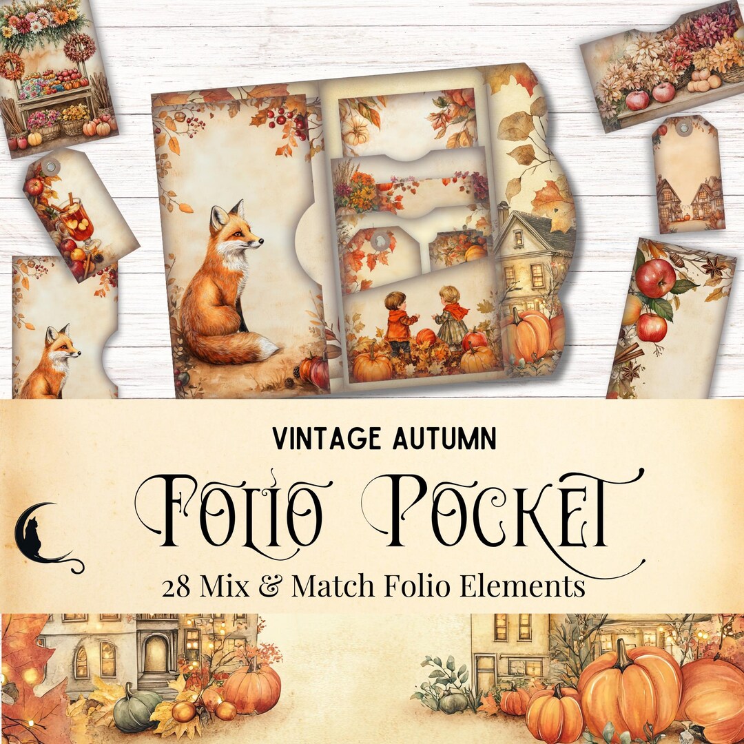 Vintage Autumn Junk Journal Folio Kit, Printable Pocket Ephemera, Fall ...