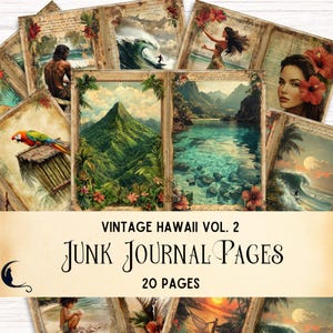 Vintage Hawaiian Junk Journal Pages, tropisch paradijs afdrukbare efemere verschijnselen, Hawaii digitaal papier, vakantie Ocean Beach zomer plakboekkit