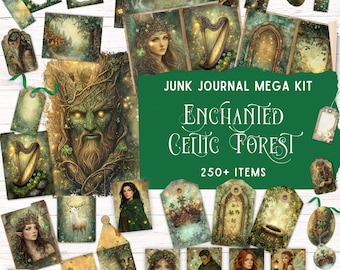 Enchanted Celtic Forest Junk Journal Kit, Fantasy Scrapbooking Pages, Magical Woodland Ephemera for DIY Crafts, Printable Fairy Folio Pocket