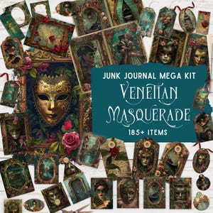 Venezianische Maskerade Junk Journal Kit, druckbare Ephemera, druckbare Folio Kit, digitales Scrapbooking-Papier, Vintage Ephemera, PDF JPG