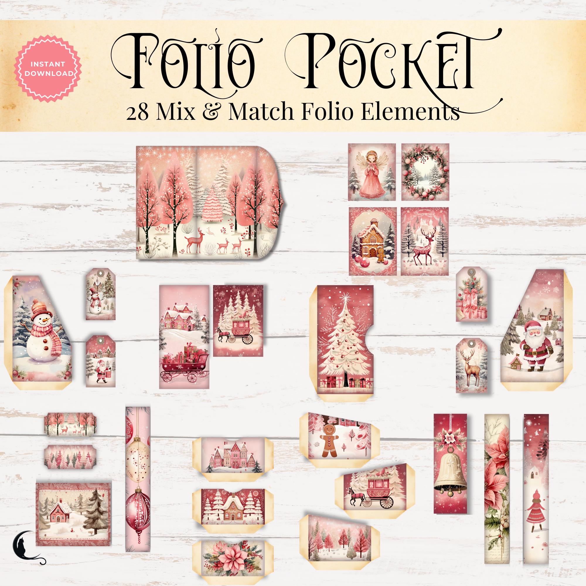 Pink Christmas Junk Journal Folio Kit | Pastel Printable Pocket ...