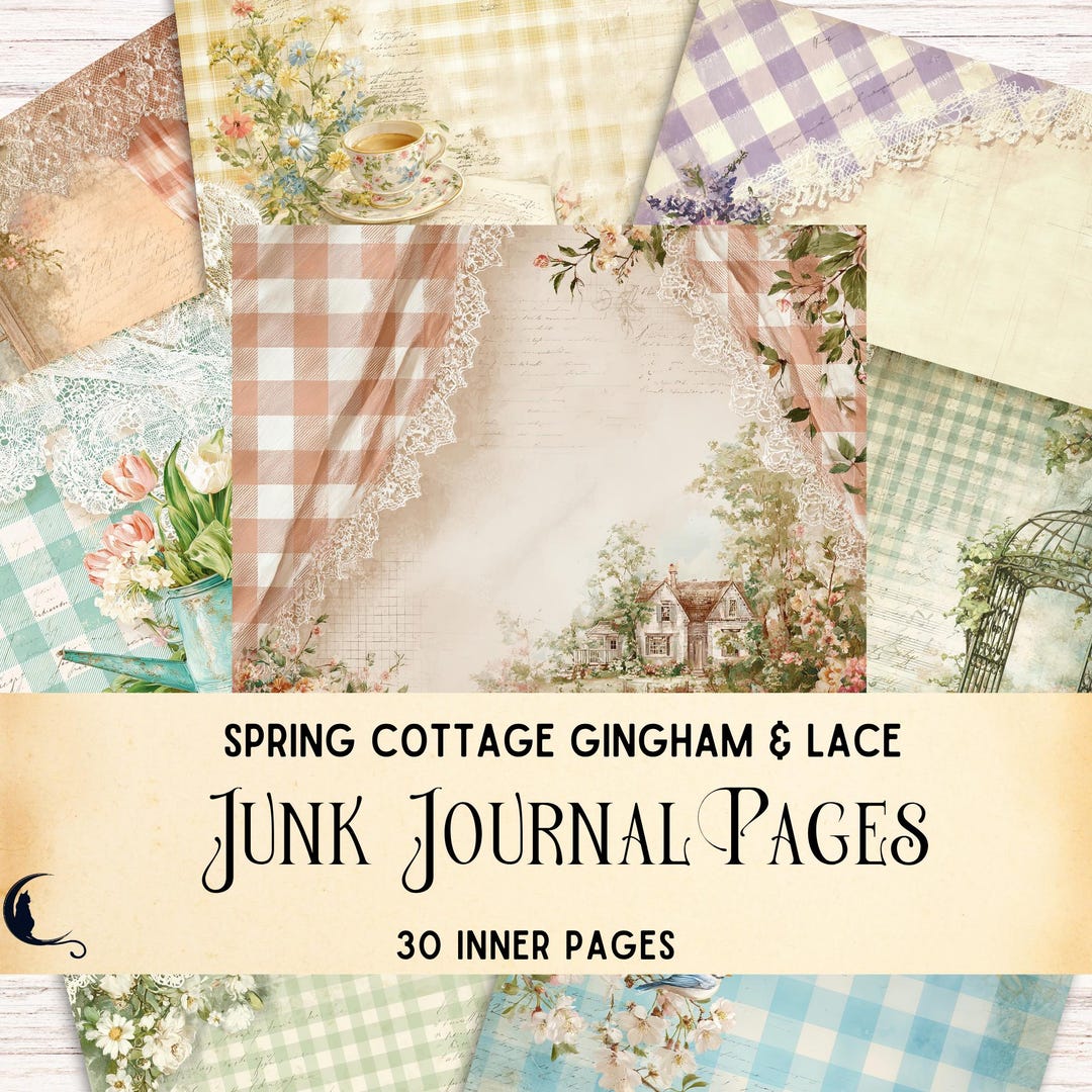 Spring Cottage Gingham & Lace Junk Journal Kit, Printable Cottagecore ...