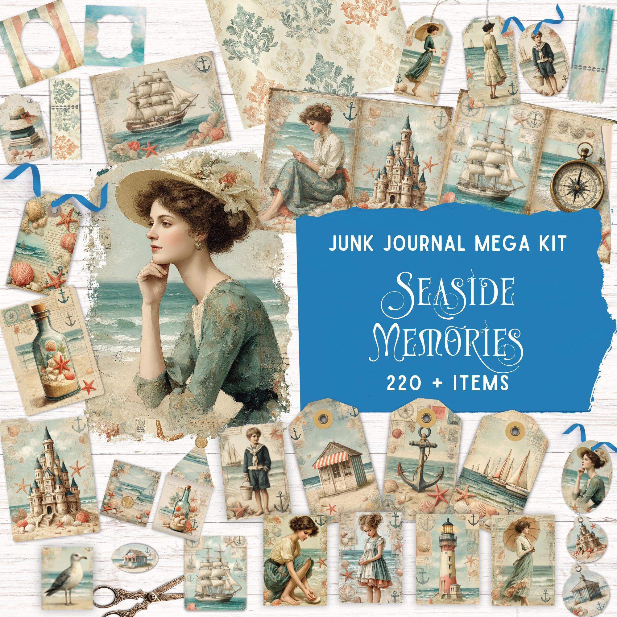 Seaside Junk Journal Kit, Printable Folio Pocket, Vintage Coastal ...