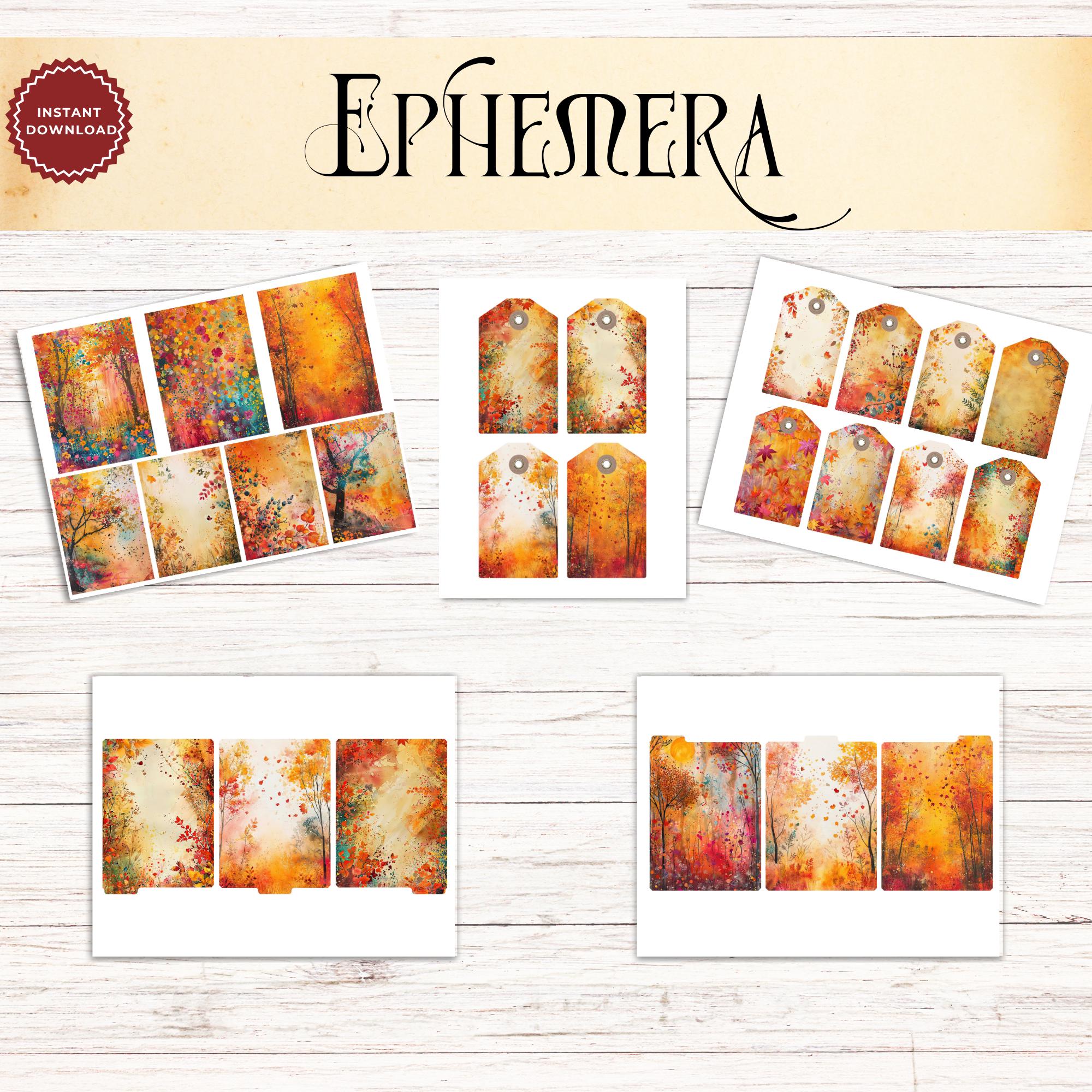 Colorful Autumn Junk Journal Ephemera Kit, Printable Fall Scrapbook ...