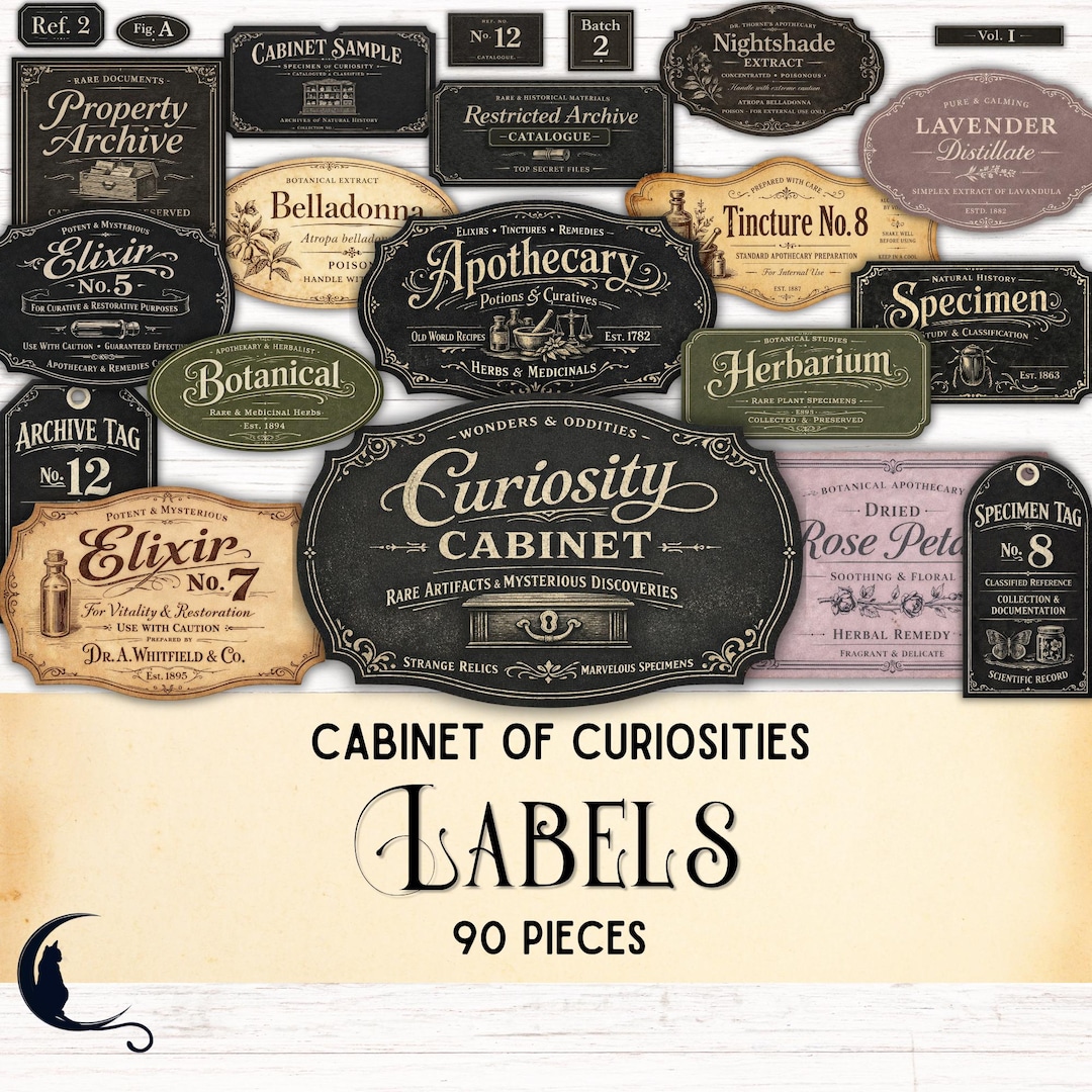 Cabinet of Curiosities Labels, Printable Dark Academia Ephemera ...