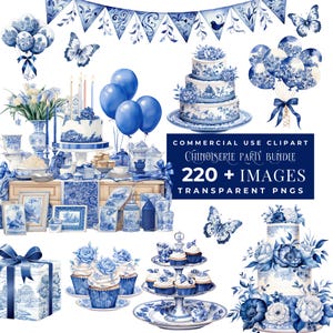 Pacchetto di clipart di chinoiserie, clipart di toile, stampa di toile de joy francese, motivo di chinoiserie, clipart stampabile, clipart di tè pomeridiano blu