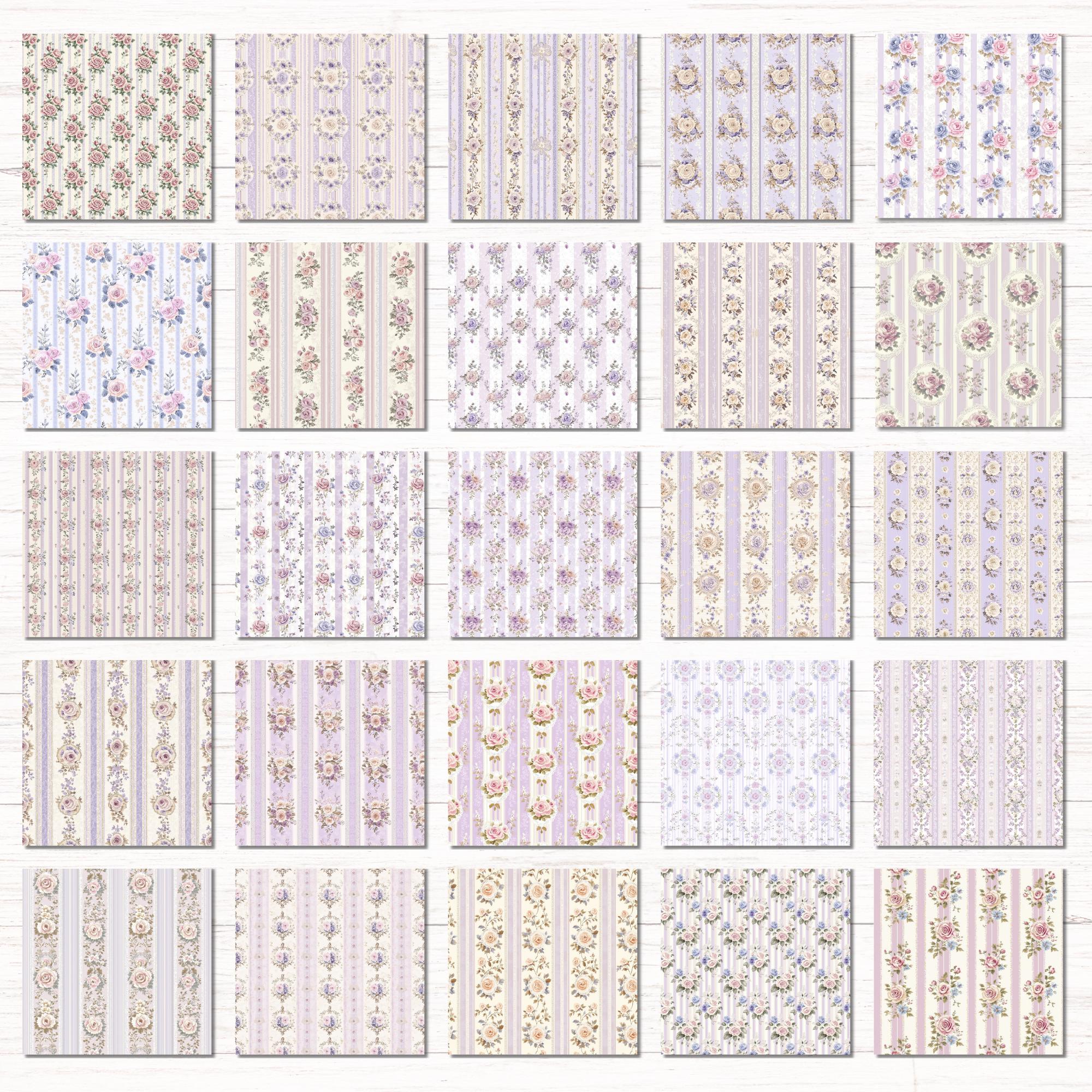 Vintage Floral Stripes Digital Paper Pack, Seamless Patterns for ...
