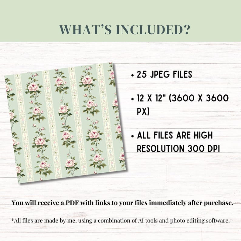 Vintage Floral Stripes Digital Paper Pack, Seamless Patterns for ...