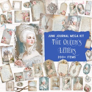Marie Antoinette Junk Journal Kit, afdrukbare foliokit, vintage Franse ephemera, rococo revival digitaal papier, shabby chic plakboekvoorraad