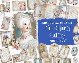 Marie Antoinette Junk Journal Kit, Printable Folio Kit, Vintage French Ephemera, Rococo Revival Digital Paper, Shabby Chic Scrapbook Supply