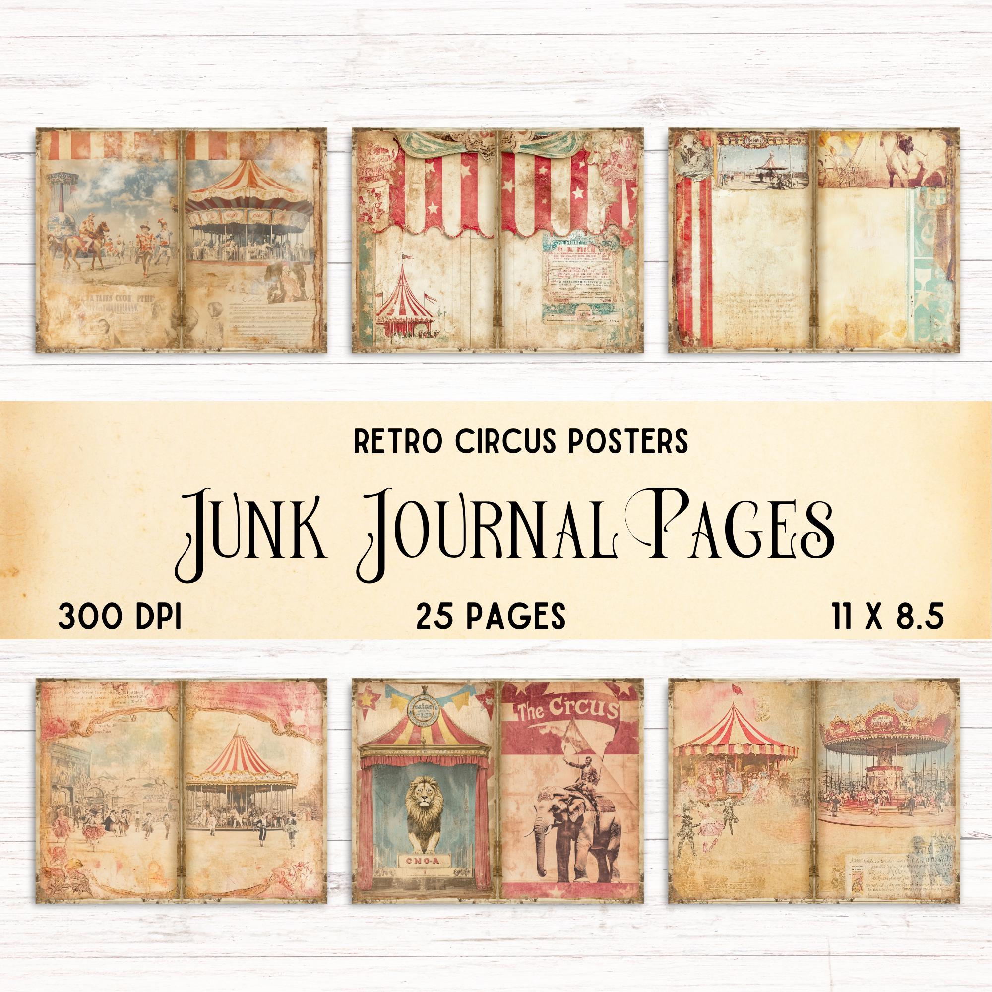 Retro Circus Posters Junk Journal Kit, Vintage Circus Ephemera 