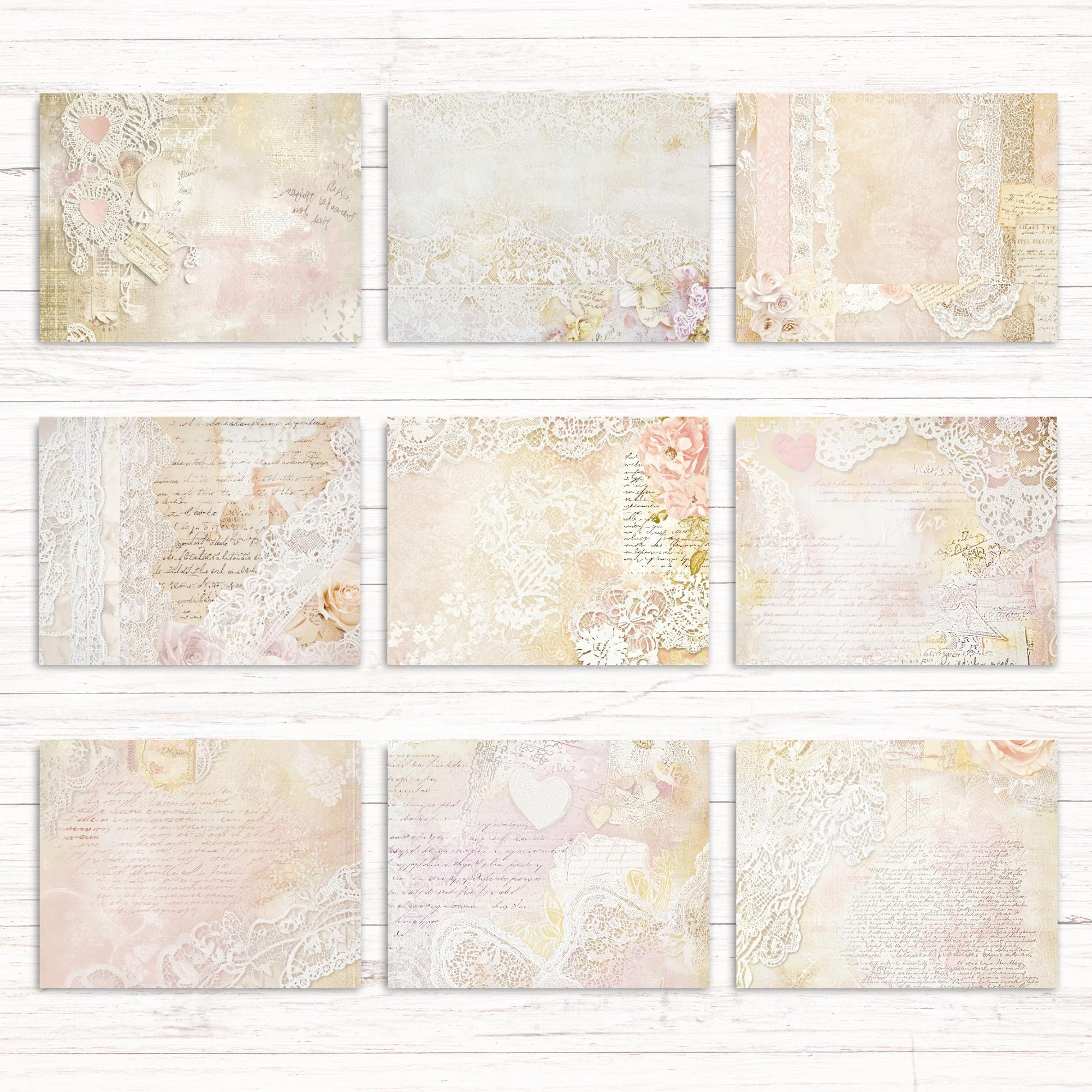 Pink Lace Digital Paper Pack, Printable Scrapbook Kit, Romantic Shabby ...
