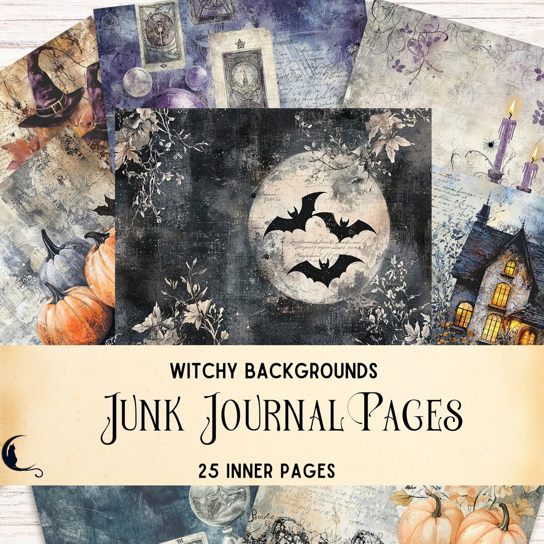 Shabby Chic Witchy Junk Journal Pages, Vintage Halloween Backgrounds ...