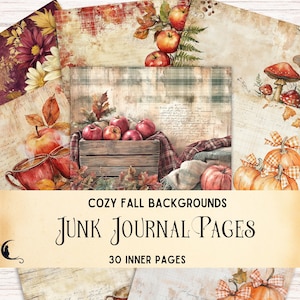 Cozy Fall Backgrounds Junk Journal Pages, Vintage Autumn Ephemera, Shabby Chic Cottagecore Printable Digital Scrapbook, DIY Craft Supplies