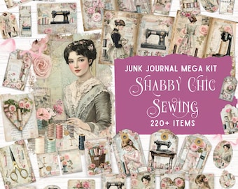 Kit de diario de costura estilo shabby chic, efímeros victorianos vintage, bolsillo para folio imprimible, papel romántico para álbum de recortes