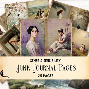 Jane Austen Junk Journal Kit, Digital Printable Pages. Sense & Sensibility Ephemera, Romantic Regency Revival England DIY Scrapbook Supplies