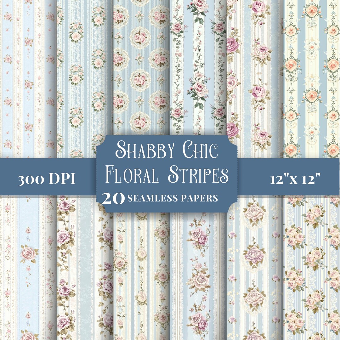Vintage Floral Stripes Digital Paper Pack, Seamless Patterns for ...