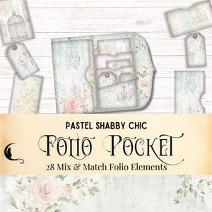 Shabby Chic Pastel Folio Kit, Vintage Floral Scrapbook, Digital Printable Ephemera, Crafting Supplies for Junk Journals, Cards Tags Pockets