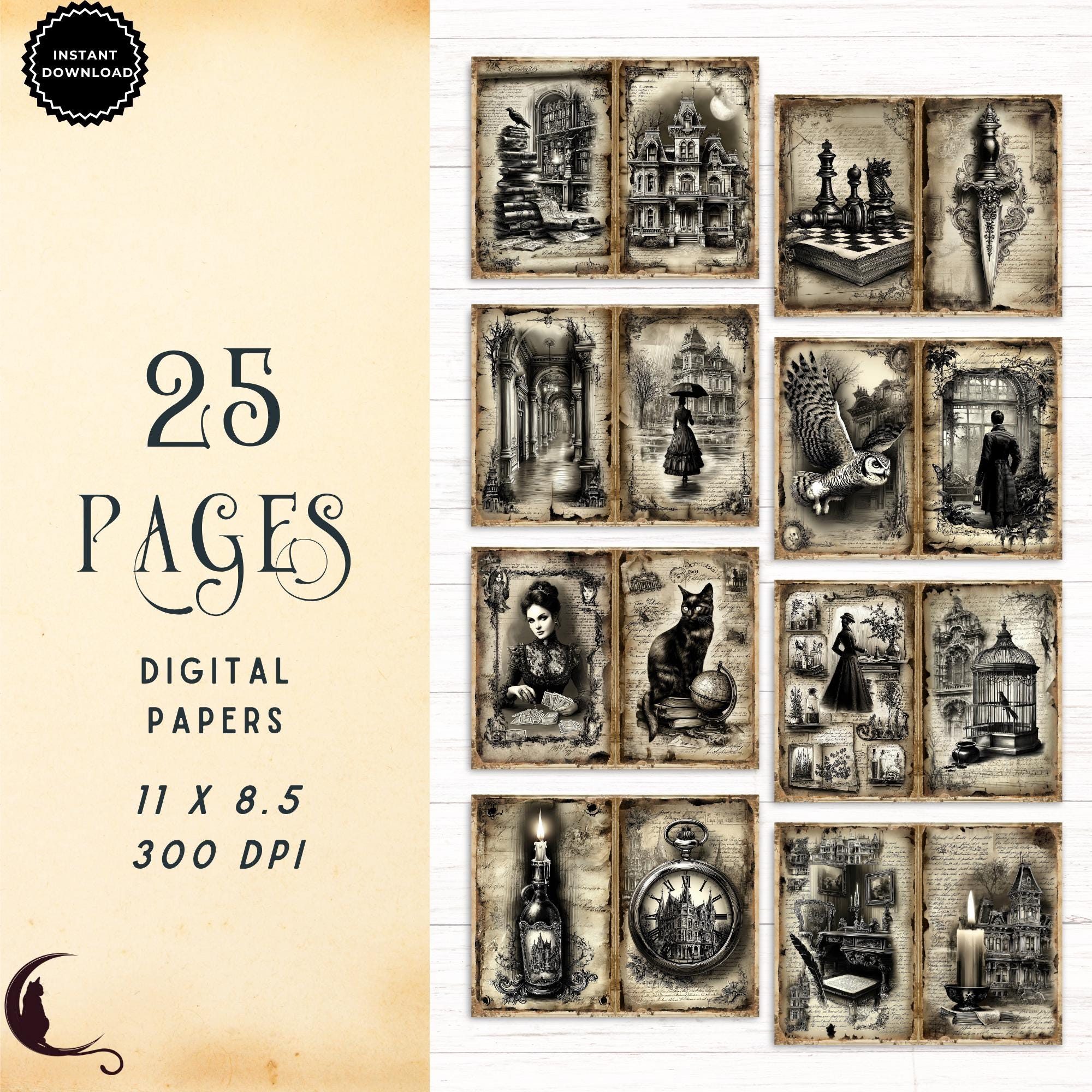 Shadow Dark Academia Junk Journal Kit, Printable Vintage Ephemera ...