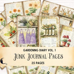 Strony dziennika ogrodniczego Junk, drukowane zabytkowe botaniczne ephemera, cyfrowy papier do scrapbookingu, sezonowe fantazyjne artykuły do rękodzieła