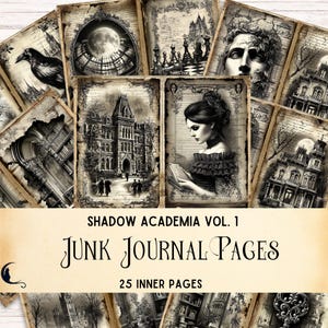 Shadow Dark Academia Junk Journal Kit, Printable Vintage Ephemera, Gothic Victorian Aesthetic Digital Scrapbook Pages, DIY Craft Supplies